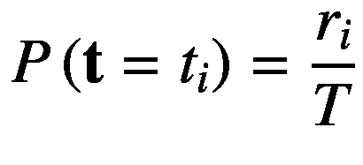 $$ Plef<em></em>t(mathbf{t}={t}_i
ight)=frac{r_i}{T} $$